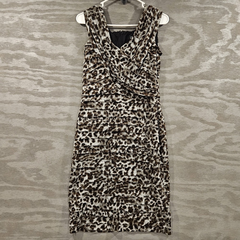 Adrianna Papell SZ 8 Bodycon Leopard Print V-Neck Sleeveless Evening Dress - Picture 2 of 11